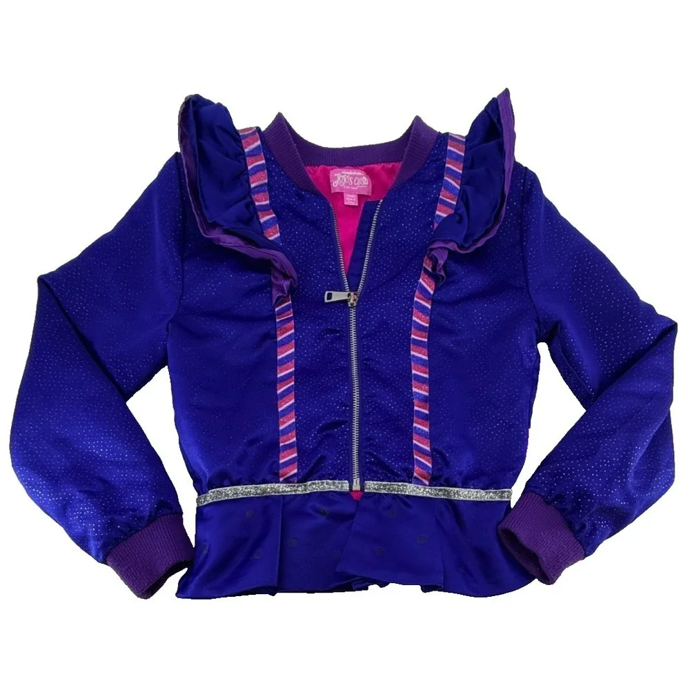 JoJo Siwa Girls Jacket 7/8 Purple Ruffle‎ Zip Peplum Glitter Nickelodeon